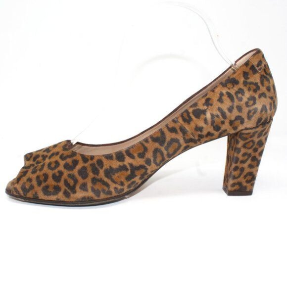 Taryn Rose Women's Sz 10 Suede Leopard Print Open Toe Block Heel Slip On Pumps - Picture 10 of 12